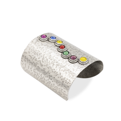 Silver wide cuff bracelet with multicolor crystals