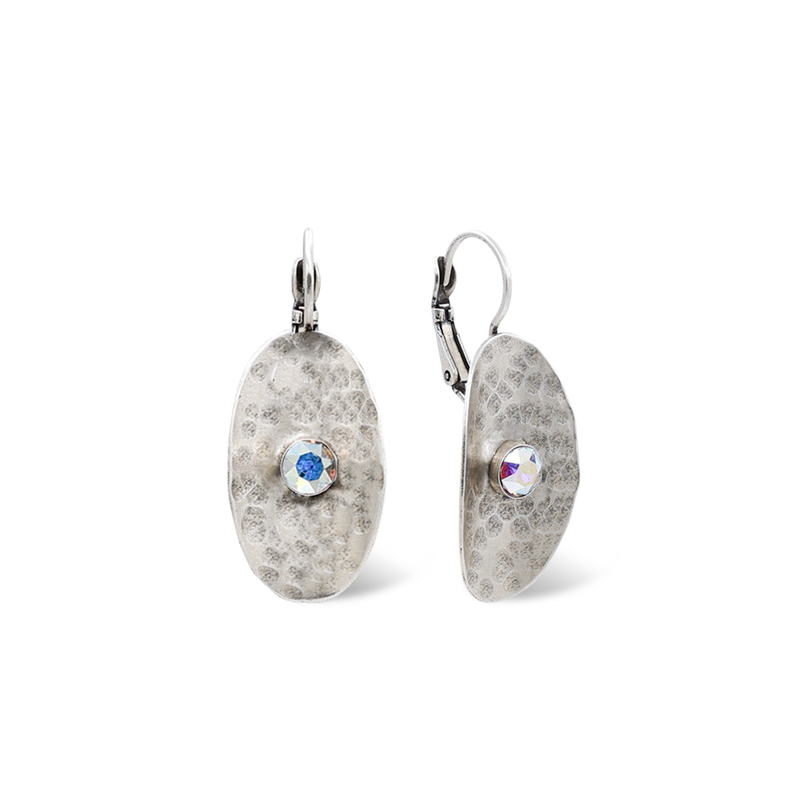 hammered silver oval dangle earrings with aurora