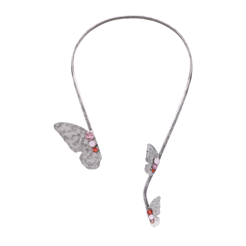 Mariposa silver statement necklace with wings and multicolor crystals