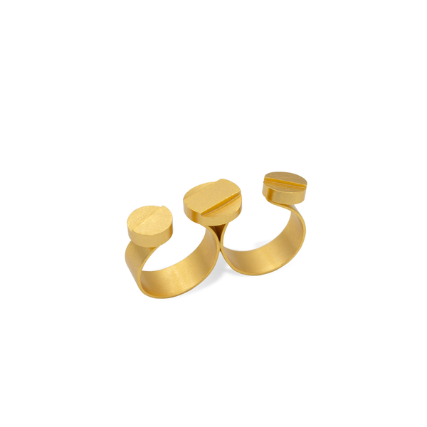 Industrial style gold double finger ring