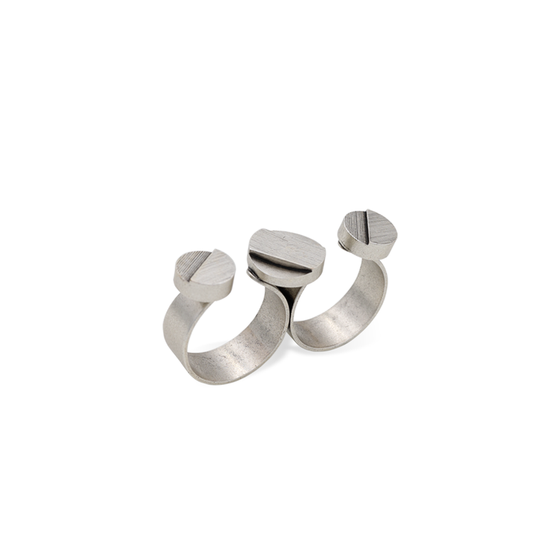 Industrial style silver double finger ring