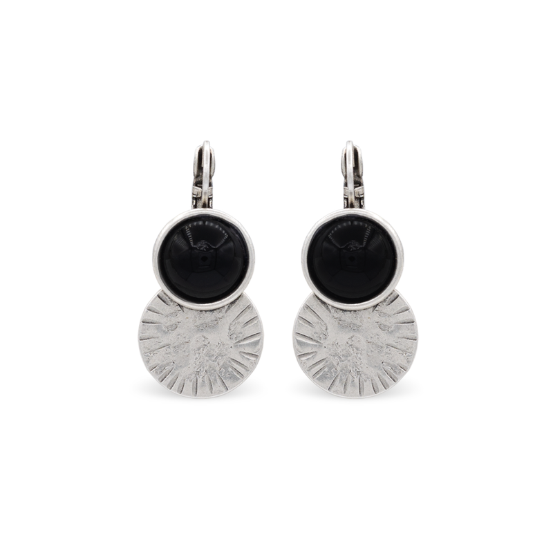 Silver dangle earrings with black onyx