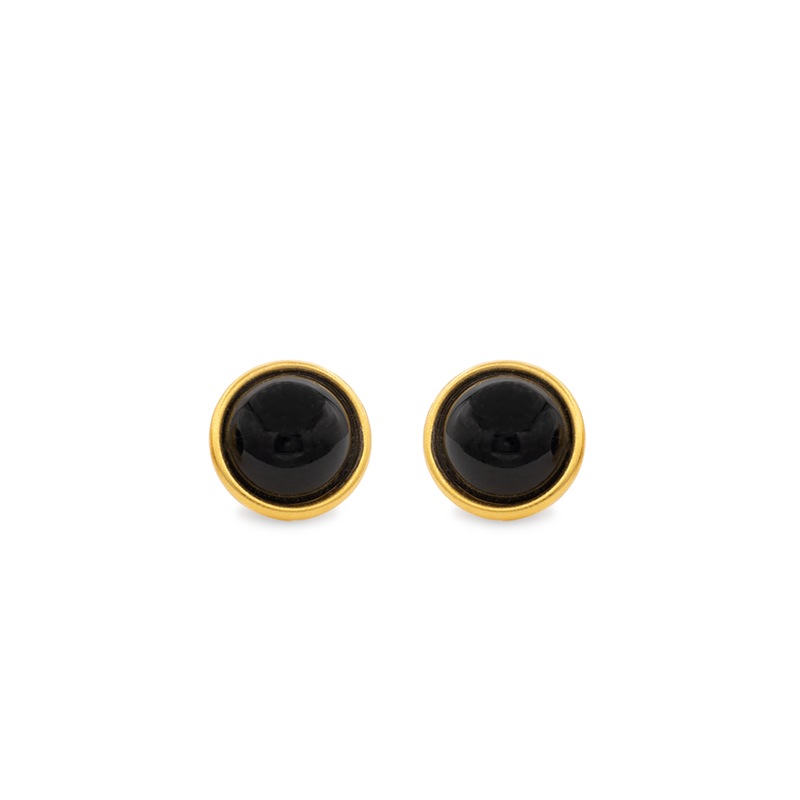 small gold stud with black stone