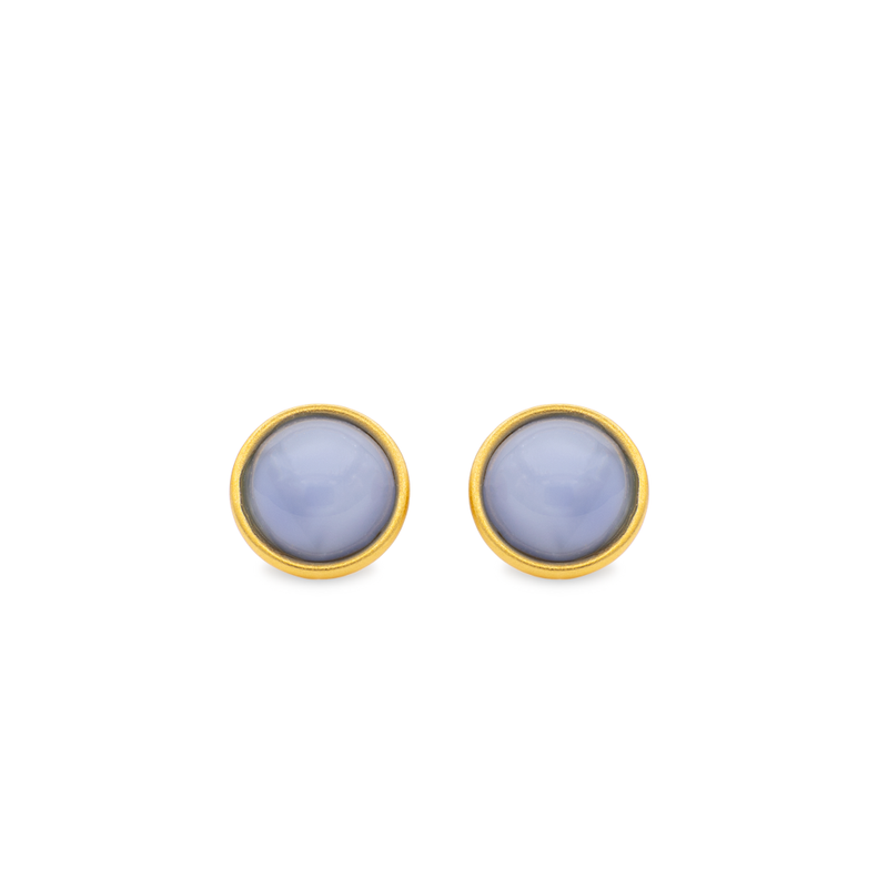 small gold stud with blue stone