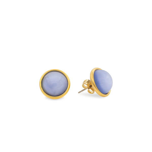 small gold stud with blue stone