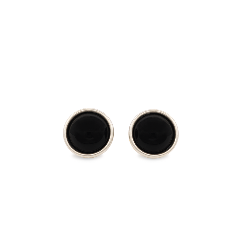 small silver stud with black stone