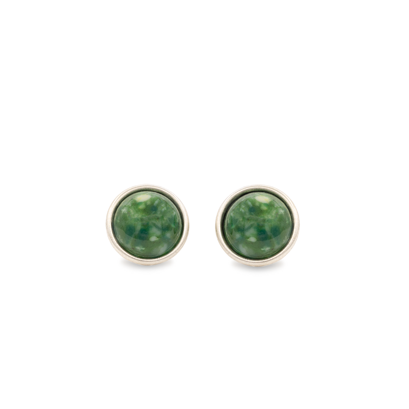 small silver stud with green stone