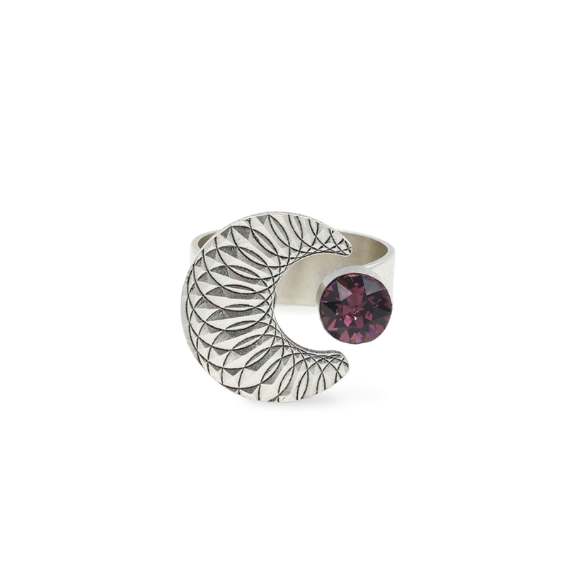 silver moon ring with amethyst
