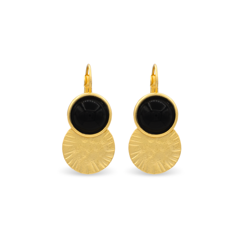 Gold dangle earrings with black onyx