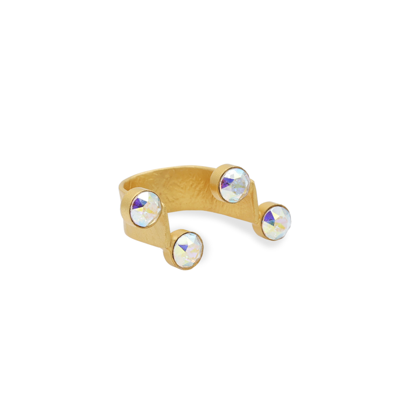 Gold open ring with aurora crystals