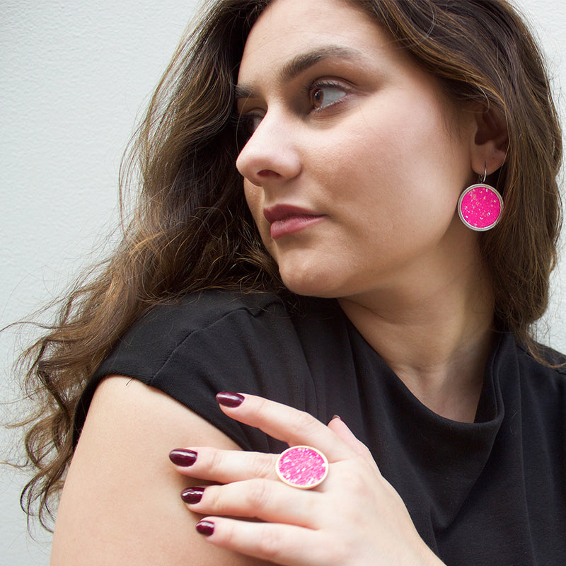 Shimmery pink silver earrings