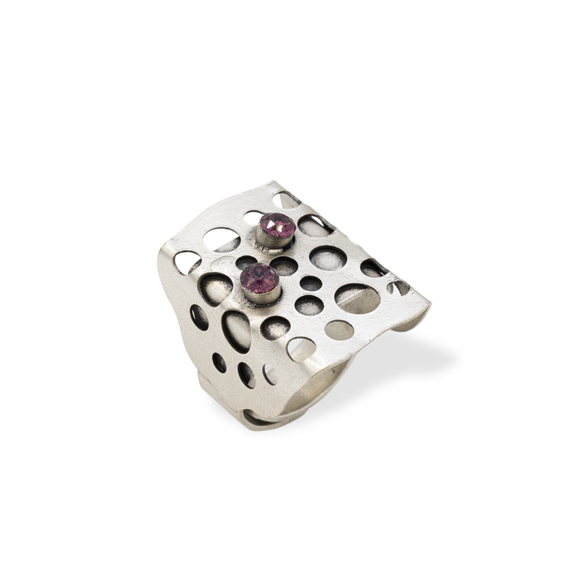 Silver statement ring with amethyst