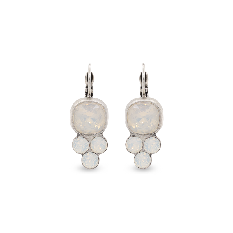 Silver crystal earrings white opal