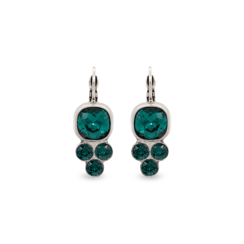 Silver crystal earrings with emerald