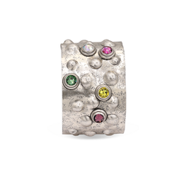 silver thick cuff bracelet multi color crystals