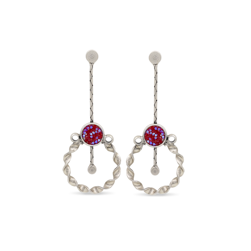 Stephania dangle earring with silver and red crystals