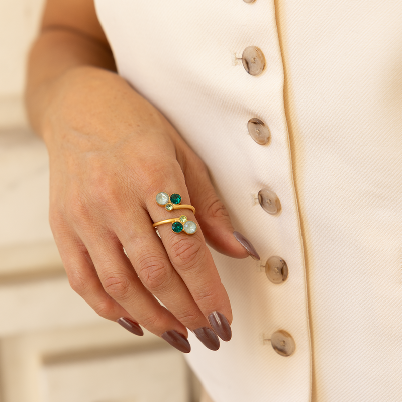 gold open ring with multi crystals