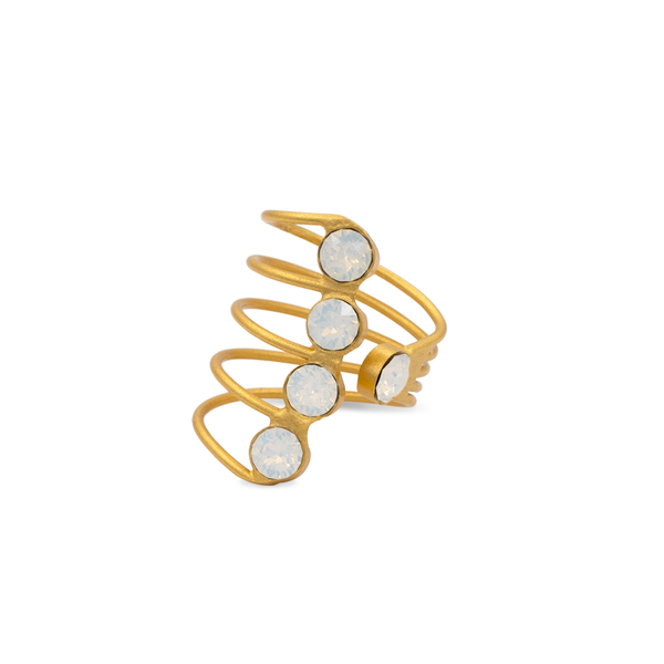 Gold spiral ring with white opal