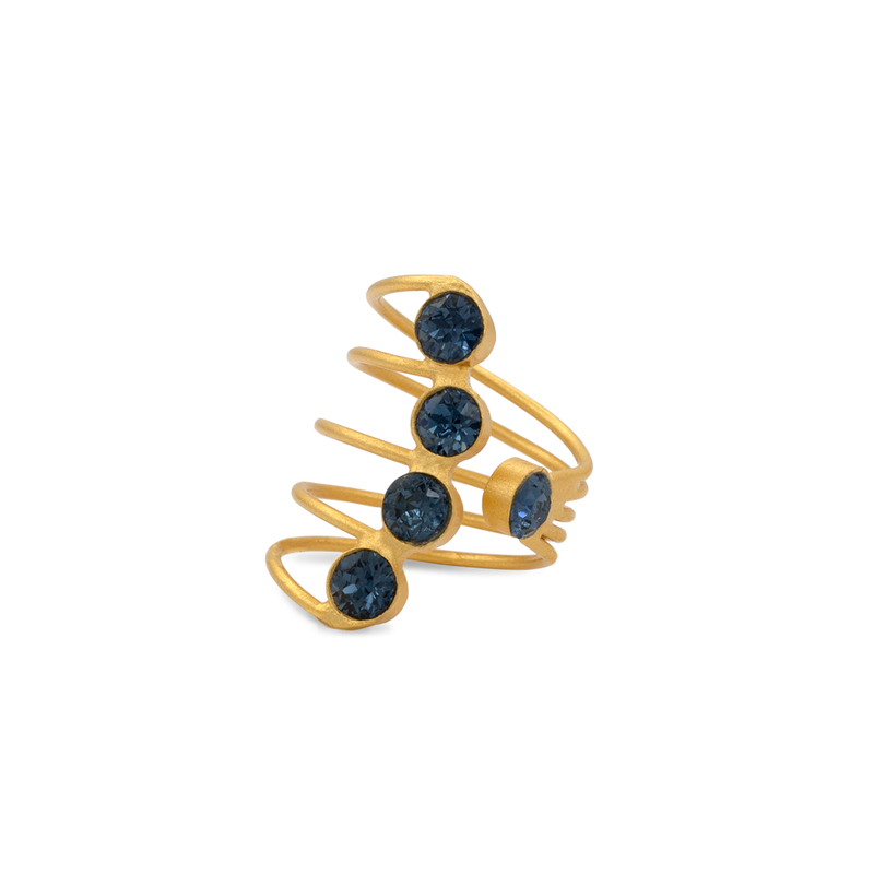 Gold spiral ring with montana blue