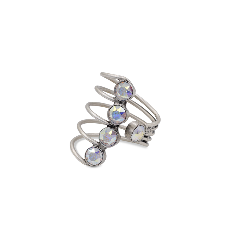 Silver spiral ring with aurora
