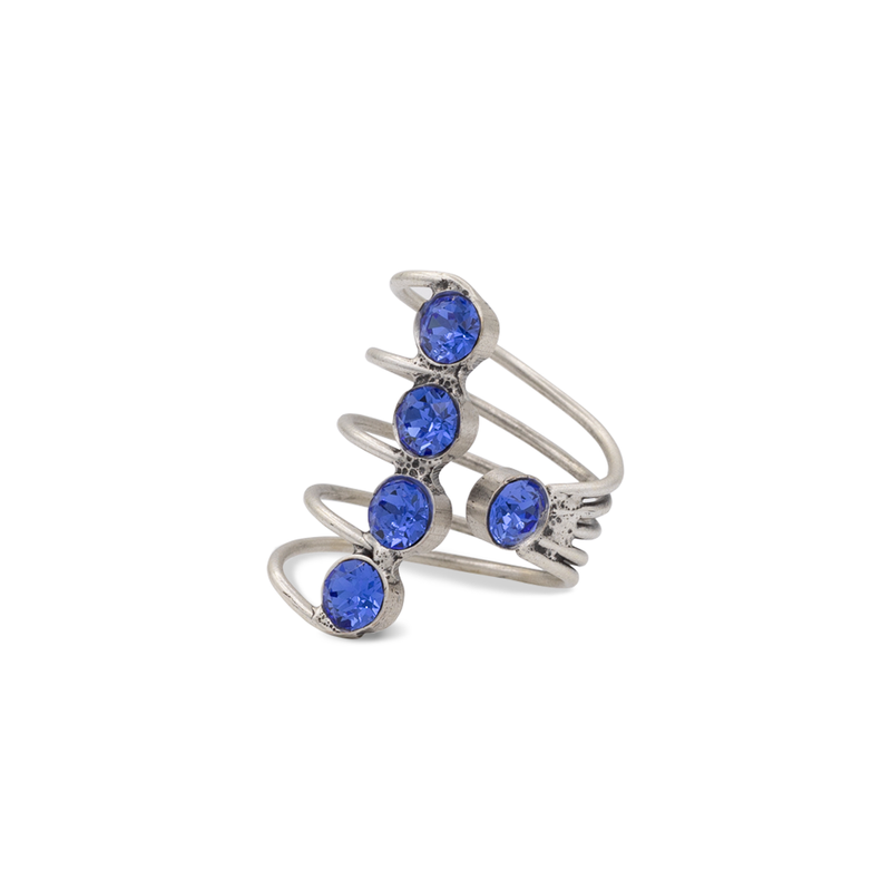 Silver spiral ring with sapphire