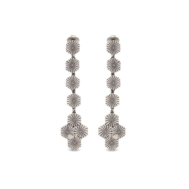 Star silver long dangle earrings
