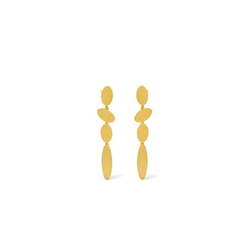 Gold dangle linked earrings with oval shapes