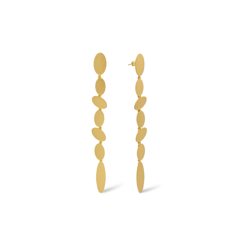 Gold dangle linked earrings with oval shapes