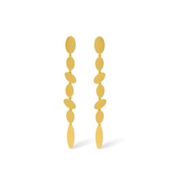 Gold dangle linked earrings with oval shapes