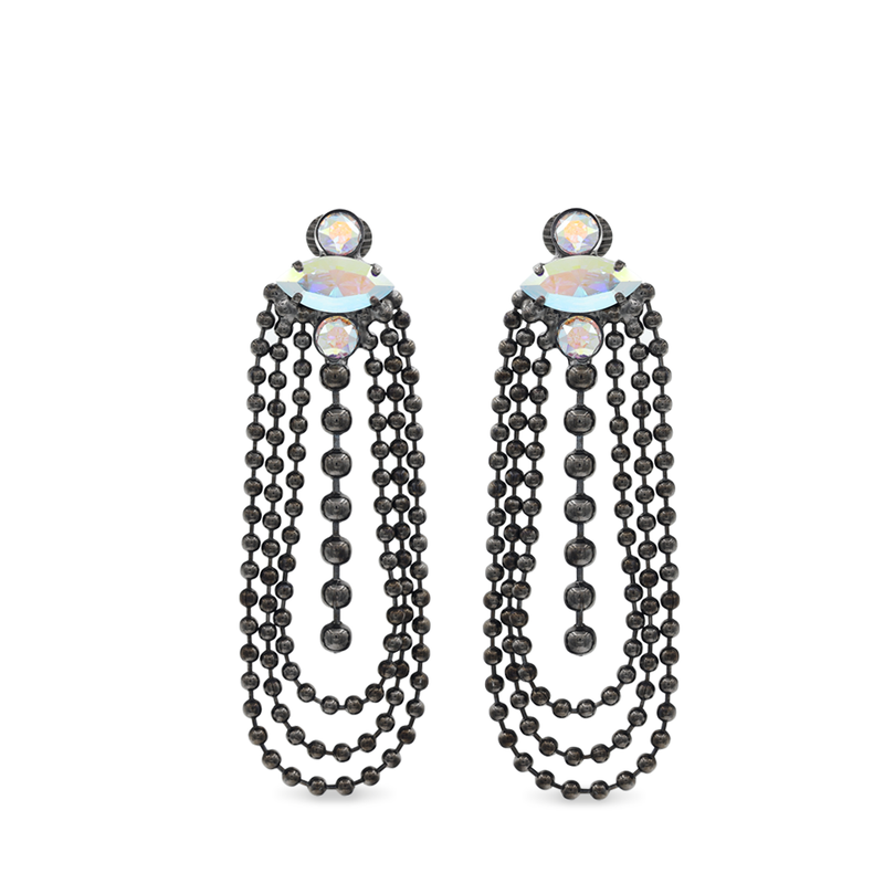Black chandelier earrings with aurora crystal