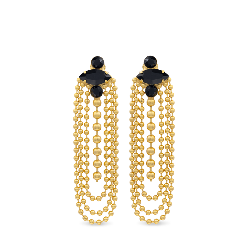 Gold chandelier earrings with black onyx crystal