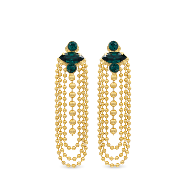 Gold chandelier earrings with emerald crystal