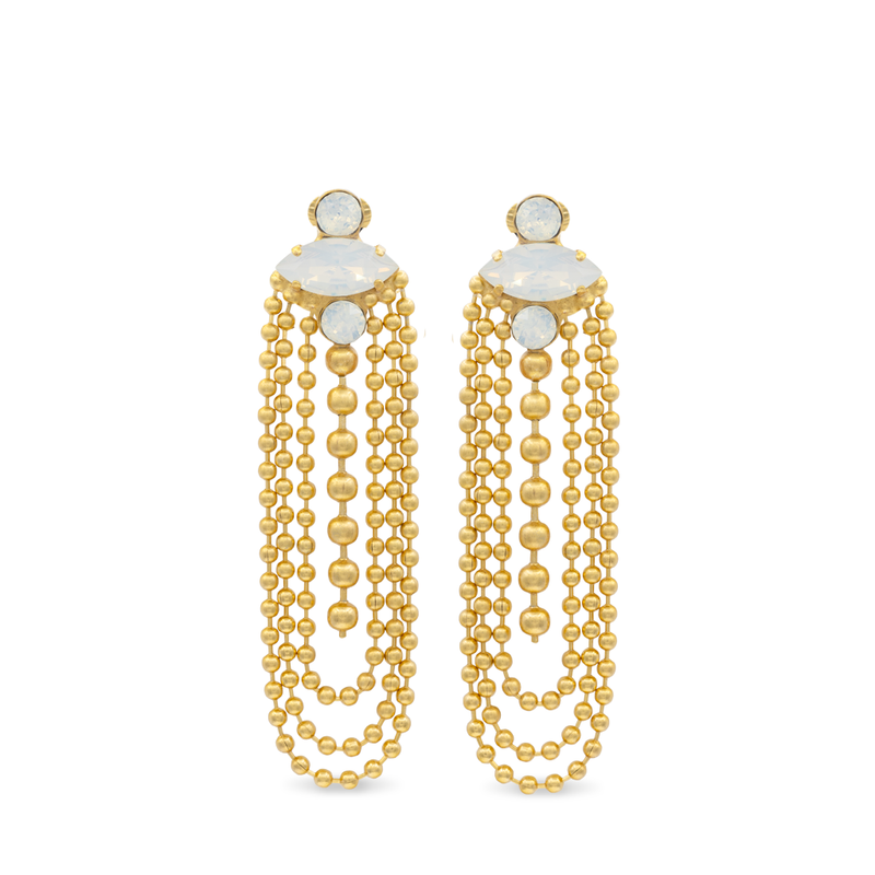 Gold chandelier earrings with white opal crystal