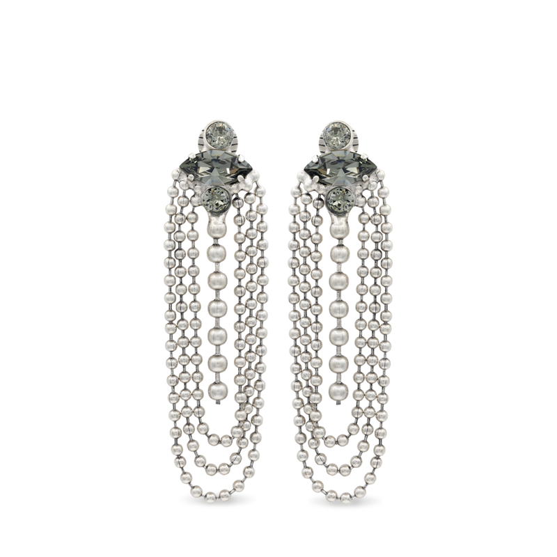 Silver chandelier earrings with grey crystal