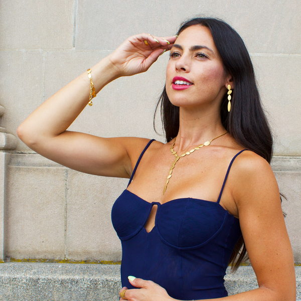 Y shape gold statement necklace