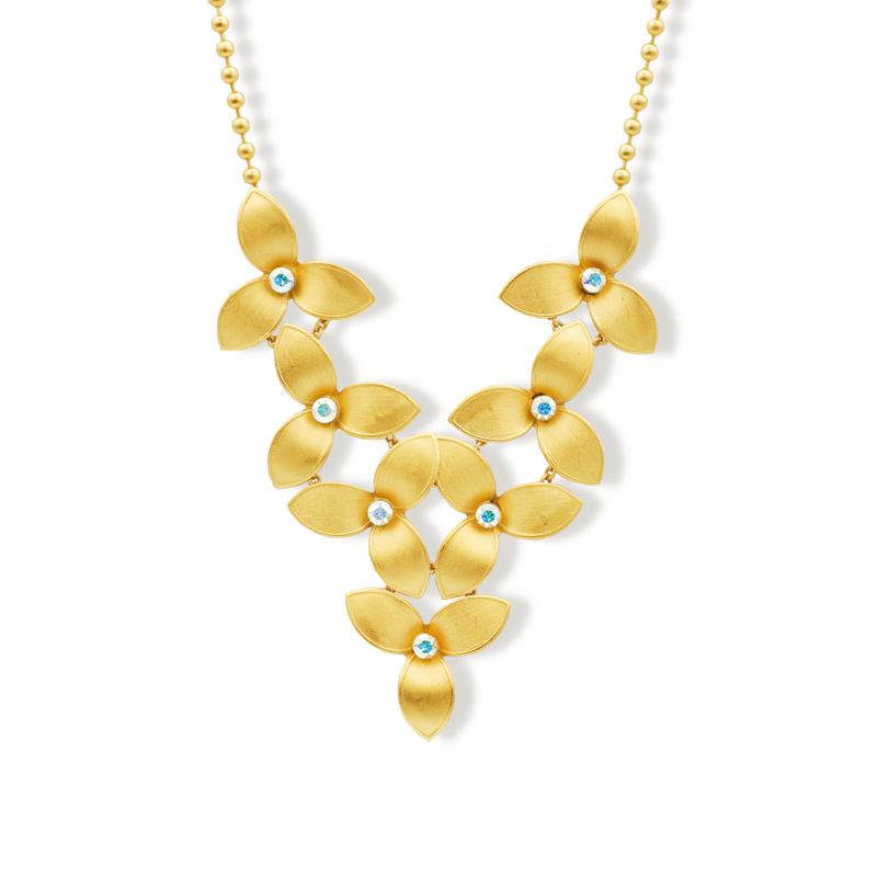 gold flora v necklace with aurora crystals