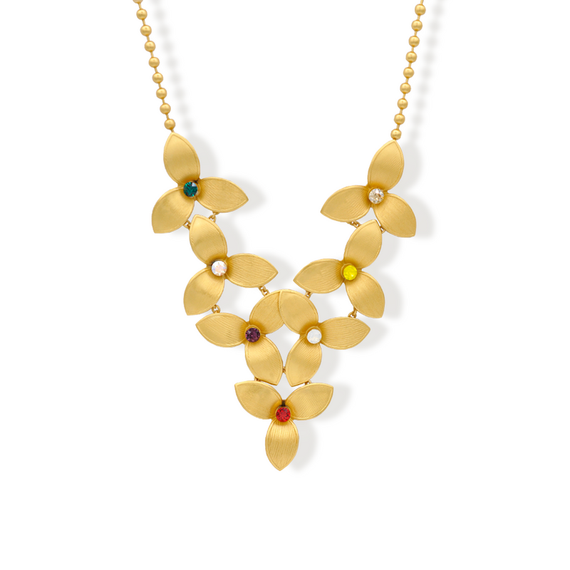 gold flora v necklace with multicolor crystals
