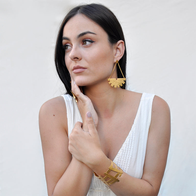 hammered gold moon statement earrings