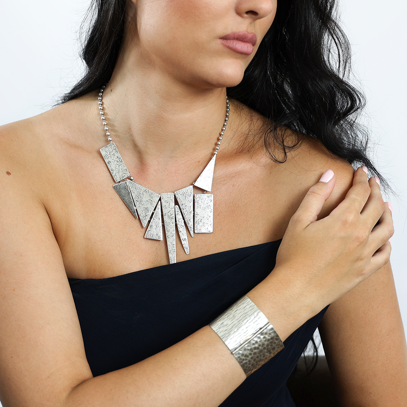 Abstract geometric silver necklace
