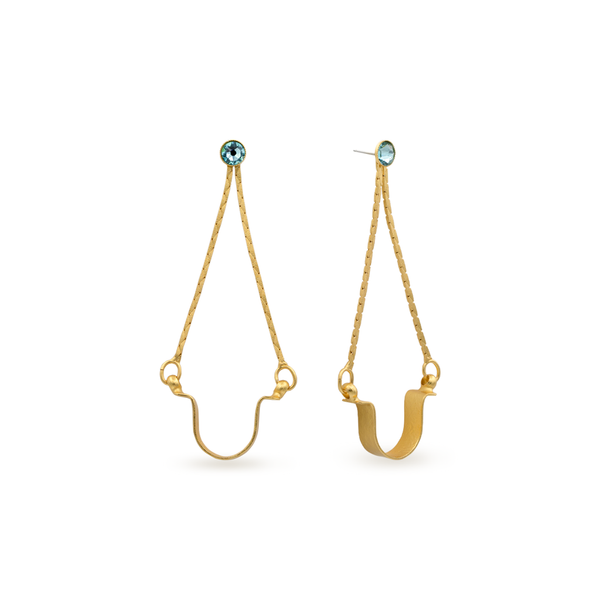 Amara chandelier gold earrings with aqua crystal