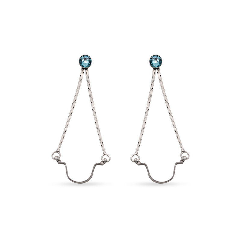 Amara chandelier silver earrings with aqua crystals
