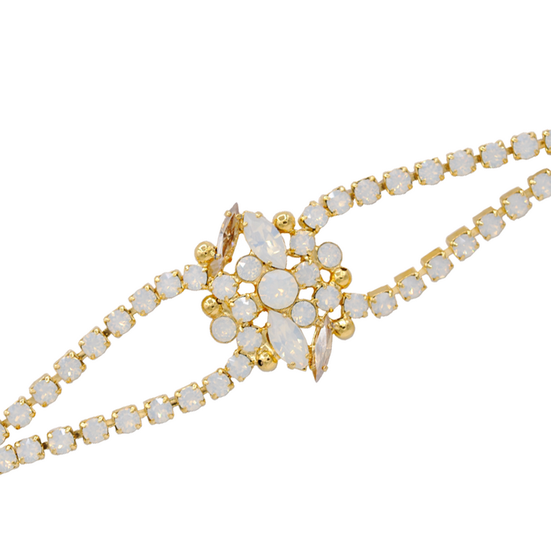 Gold bridal bracelet with white opal