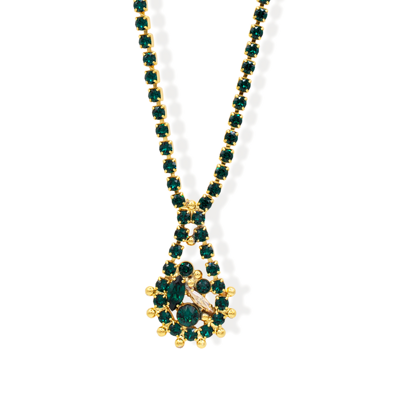 Gold elegant necklace with emerald crystal 