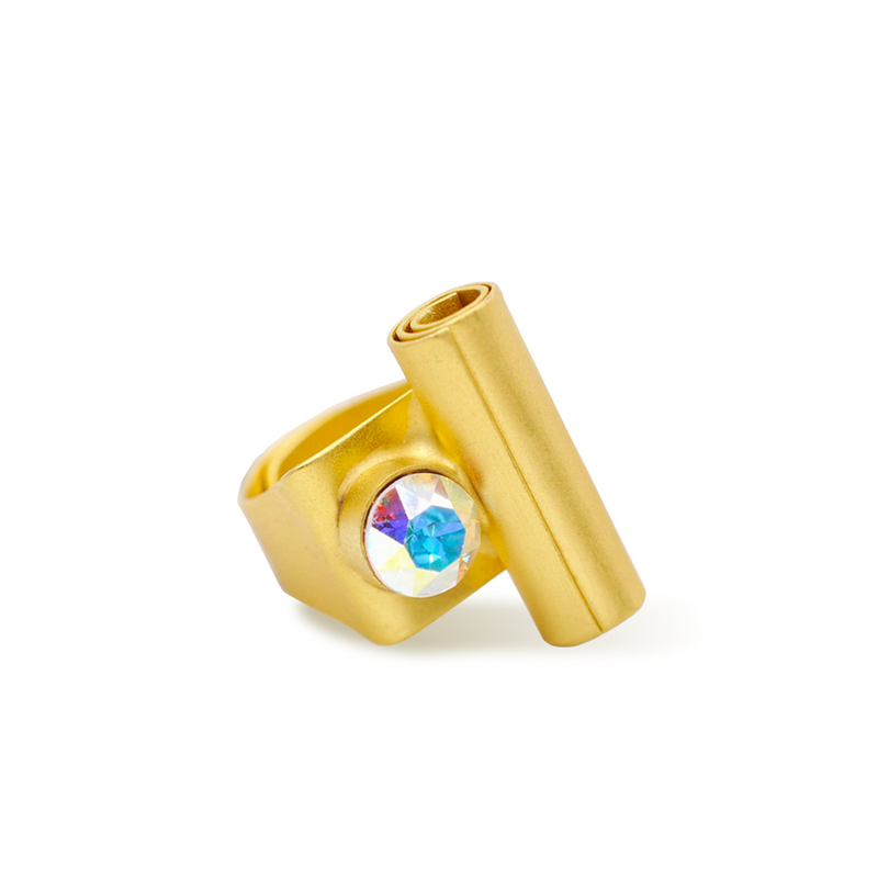 gold statement ring with aurora crystal