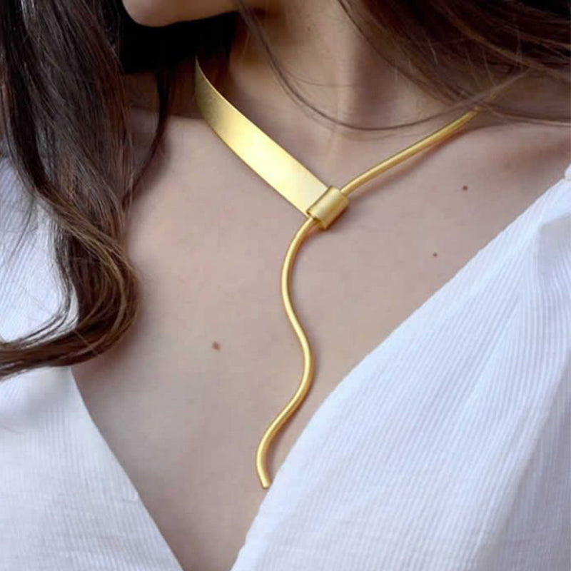 Y shape gold plated statement necklace