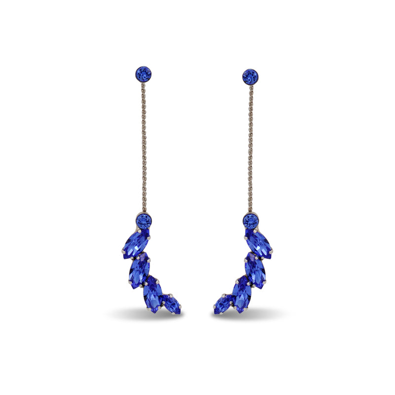 Silver half wreath dangle earrings with sapphire crystals