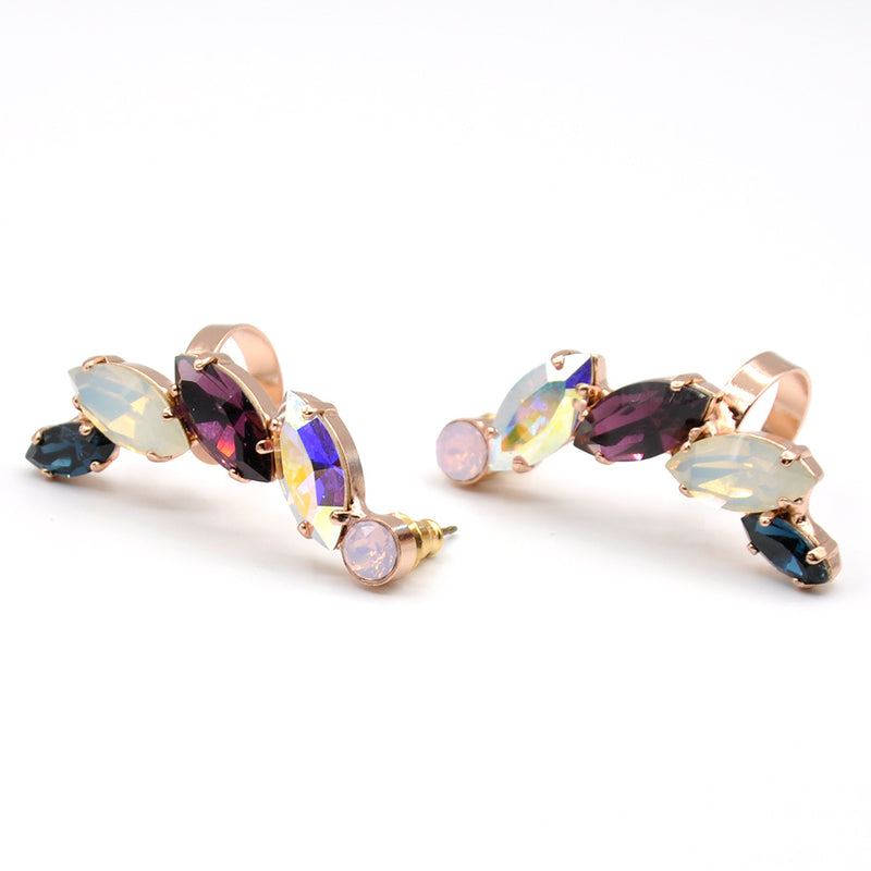 half-wreath cuff earrings with rose gold finish and multi color Swarovski crystal