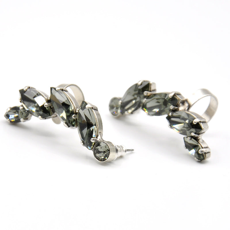 half-wreath cuff earrings with silver finish and smokey grey Swarovski crystal