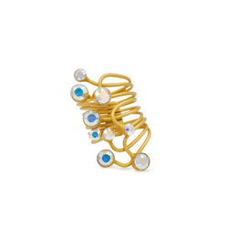 Gold large spiral ring with aurora borealis crystals