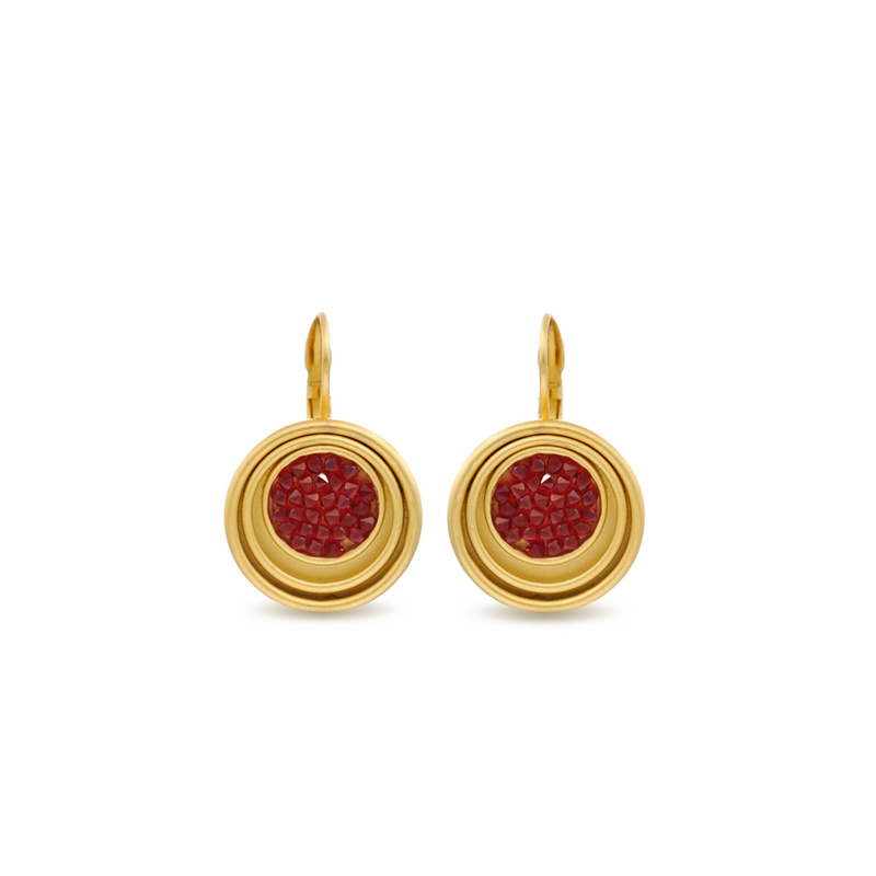 Gold round-shaped red earrings